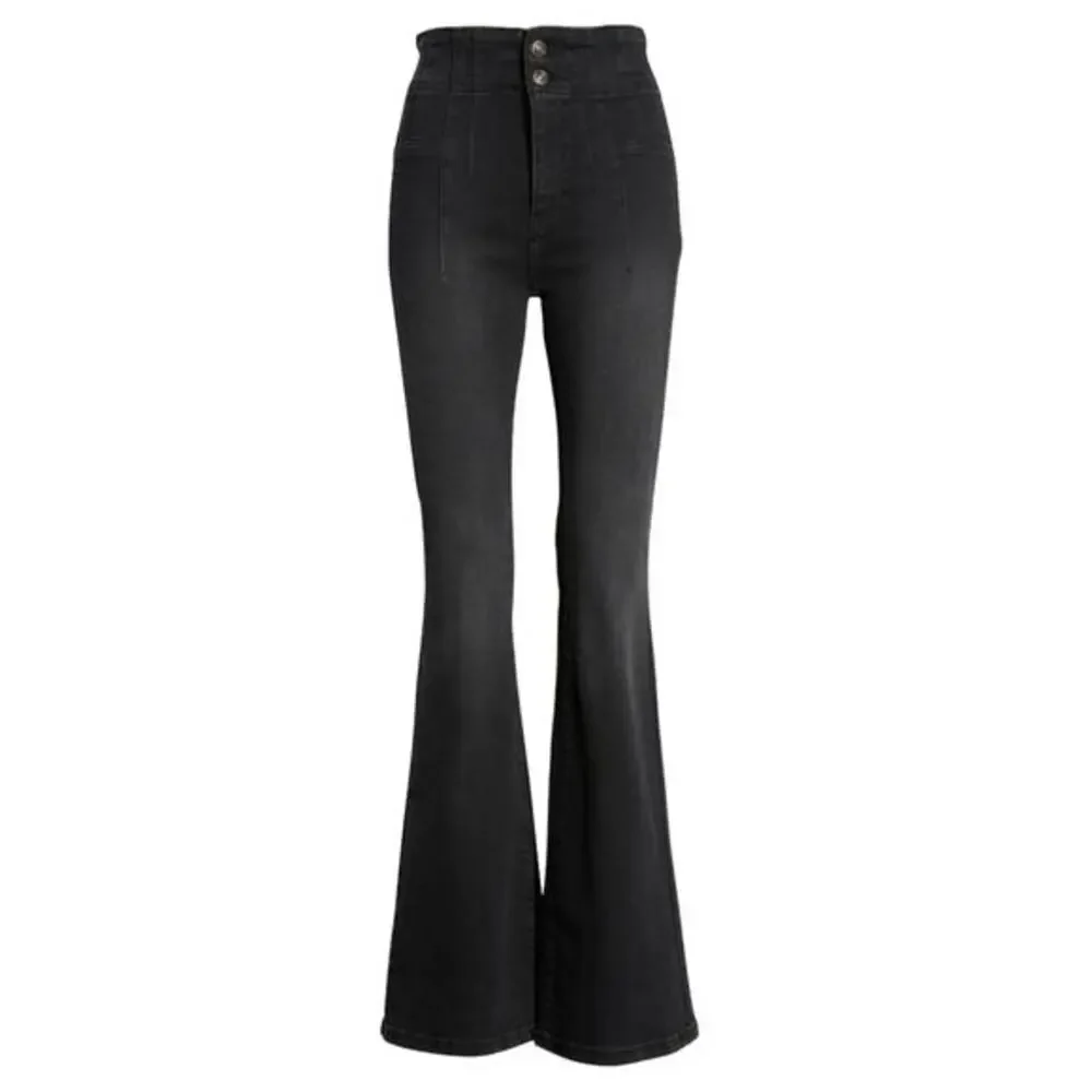 Free People We The Free Jayde Flare Jeans Black Onyx Denim Bell Bottom Size 25